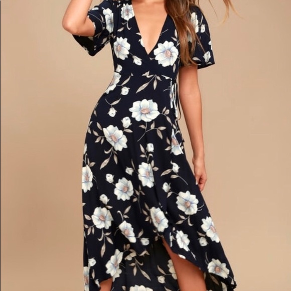 Lulus Dresses & Skirts - LIKE NEW Lulus Navy floral high low wrap dress
